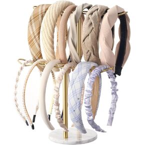 حامل عقال ذهبي ومنظم Scrunchie: حامل تخزين الشعر مع قاعدة رخامية بيضاء ، تصميم ثنائية الحمام أو الغرور أو الخزانة