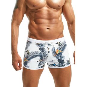 MIZOK Mens Hot Prints Swimwear Shorts Swimsuit Boxer Brief Long Thunk