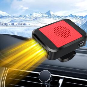 Car Heater, 12V 200W Portable Windshield Defroster Fast Heating and Cooling 2 in 1 Auto Car Defogger Window Defroster Automobile Windscreen Heater (Red)