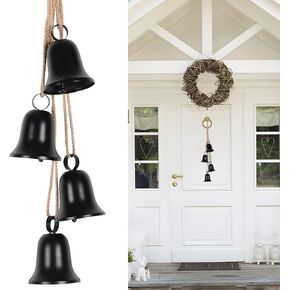 ShangTianFeng Cow Bells Christmas Decor, Black Rustic Bells with Jute Rope, Large Vintage Bells, Decorative Bells for Christmas Decorations, Harmony Wind Chime Bells for Decoration Outdoor Indoor