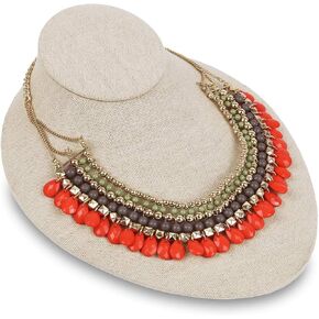 MOOCA Linen Lay Down Necklace Bust Display Jewelry Necklace Chain Jewelry Bust Display Holder Stand, Tan Linen