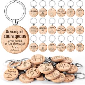 24 PCS Bulk Christian Keychain ، سلسلة مفاتيح الآية للكتاب المقدس ، ونقلت دينية ملهمة علامة سلسلة مفاتيح خشبية للنساء كنيسة الرجال