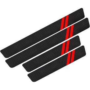 4 PCS Car Door Sill Protector, Carbon Fiber Car Door Threshold Guards, Self-Adhesive Door Entry Guard Decoration, Universal Door Edge Protection & Step Plate Covers for Cars (Blue & Black)