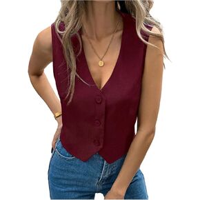 Milumia Women's V Neck Sleeveless Blazer Vest Top Button Front Going Out Crop Tank Top