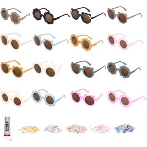 16 PCS DIY Round Flower Glasses Baby Cute Bear Eyewear مع خمسة حزم من بقع نمط لطيفة عشوائية لـ DIY