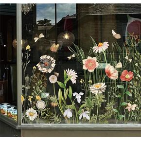 Wildflower Shop Window Clings عتيقة زهرية زهرية شارات القابلة لإعادة الاستخدام الحدود لتجزئة متجر واجهات العمل ديكور متجر المقهى