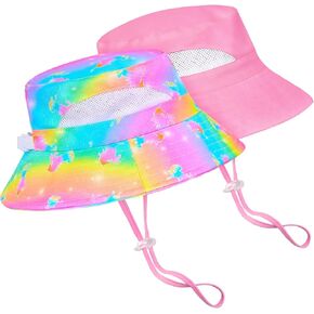 2pcs Kids Sun Hat for Girls Toddler Kids Bucket UV Protection Wide Brim Unicorn Beach Fishing Hat for Girls
