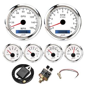 6 مقياس المقياس البحري مجموعة 7 لون أبيض 3-3/8 "85 مم عداد السرعة GPS 160 ميلا في الساعة عداد المقياس مقياس المسالك 10000 دورة في الدقيقة 2-1/16"