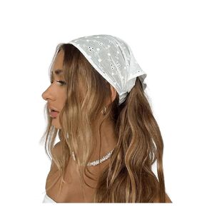 SHENHE Women's Head Scarf Elastic Eyelet Embroidered Headband Hair Bandana Head Kerchief White One-Size
