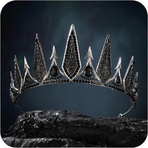 SWEETV Gothic Crowns for Women Black Tiara Queen Crown Witch Hair Accessories for Costume Halloween Prom Party, Silver