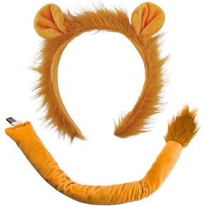 Lion Ears Headband With Tail, Lion Costume Headband Adult, Animal Ears Headband Animal Costume for Halloween Festival Party Cosplay