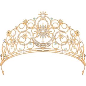 Crystal Crowns for Women, Crystal Bubble Tiara, Queen Headband Princess Headpieces for Women Bridal Wedding Prom Birthday Party Star & Moon Crown