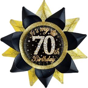 It's My 70th Birthday Buttons Pins Handmade(3.8*3.8inch), Black Gold Funny Grosgrain Ribbon Tinplate Badge for Women or Men 70th Birthday Party Decorations Supplies Ideas Gifts Jokes Favors