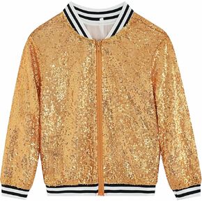 Yuji Itadori Girls Sequin Baseball Jacket Glitter Party Clothes Sparkle Casual Winter Bomber Coat(Glod 10T)