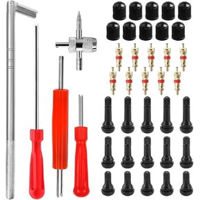 40PCS Car Valve Stem Removal Tool Kit, 4 Way Vehicle Tire Core Puller Installer Set with 5PCS TR412 TR413 TR414, Dual Single Head Auto Tyre Repair Accessories, Universal Fit