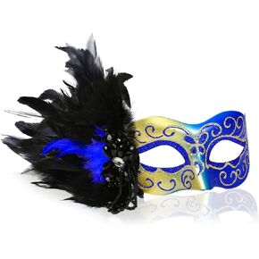 Masquerade Mask for Women Venetian Party Mask Costume Mask with Feathers for Cosplay, Halloween Prom Ball Decor