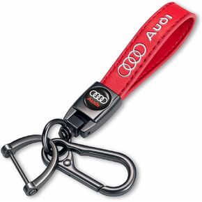 TACOMA Genuine Leather Car Keychain Fit for Audi A1 A3 RS3 A4 A5 A6 A7 RS7 A8 Q3 Q5 Q7 R8 Key Chain for Men and Women Family Present Key Ring Accessories(Red)