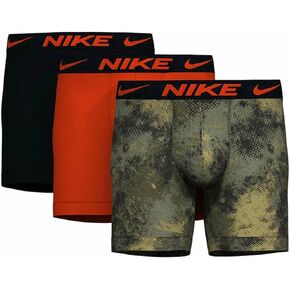 Nike Men's Essential Micro Boxer Briefs 3 Pack - Cargo Khaki Schematic Camo/Team Orange/Black, Medium
