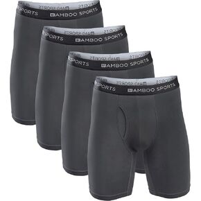 Mens 6 In. Bamboo Rayon Boxer Boxer 4 Pack ، مضاد الغضب ، فاقة رطوبة غير ملزمة ، غير ملزمة ، فائقة النعومة والمريحة