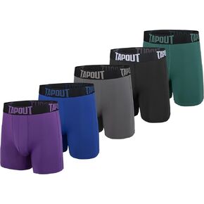 TAPOUT Mens Boxer Briefs 5 Pack Poly Spandex Performance Workout Underwear/FLY-LESS Support Providing Enhance Support