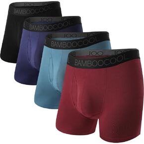 BAMBOO COOL Men's Underwear Dual Pouchs Boxer Briefs Support Ball Pouch Breathable Underwear For Men 4 Pack