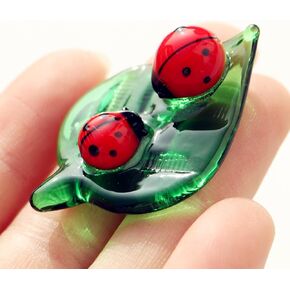 Mini Crystal Green Leaf Glass Ladybug: Decor Ensect تمثال ديكور غرفة زخرفة الزجاج المليء باليد التماثيل القابلة للتحصيل