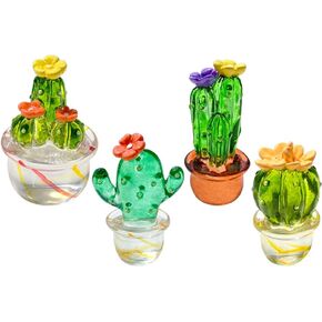 4PCS Handmade Mini Resin Cactus Cute Miniature Cacti Figurines Home Office Desk Tabletop Simulation Plants Decorations Car Interior Dashboard Ornaments