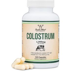 Colostrum Supplement 120 Capsules, 1,000mg per Serving (Bovine Colostrum Powder from First Milking Only, Std. to Contain 15% IgG Immunoglobulins) No Fillers, Made in The USA by Double Wood