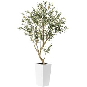 Faux Olive Tree 5ft - Olive Trees Artificial Indoor 5 Feet (60") with White Planter, Fake Plants with Natural Wood Trunk, Olive Silk Tree with Pot for Home Living Room Decor
