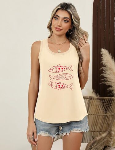 Lomon Womens Tank Tops Round Neck Graphic T قمصان فضفاضة تناسب قمم الصيف بلا أكمام غير رسمية in Saudi Arabia