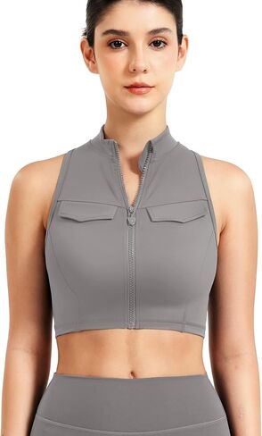 Yeoreo Coreflex Women Zipper Tank Top Racerback Mock Pocket Pitted Collar Olcyless Crip Top Summer Fitness Gym Vest in Kuwait