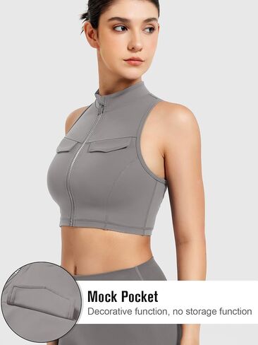 Yeoreo Coreflex Women Zipper Tank Top Racerback Mock Pocket Pitted Collar Olcyless Crip Top Summer Fitness Gym Vest in Kuwait