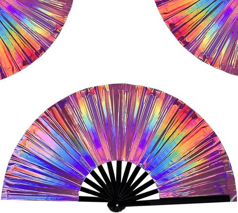 Boots on The Ground Fan,2025 New Large Holographic Folding Hand Fan Line Dance Popping Fan,Boots on The Ground Hand Fan,Folding Hand Classic Style Fan Bamboo Ribs Hand Held Chinese (Colorful) in Kuwait