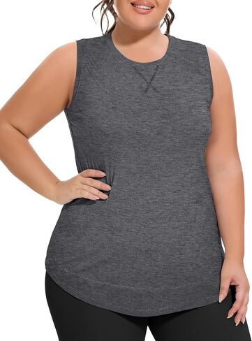COOTRY PLUS SIZE TOLEOUT TANK TOPS للنساء بلا أكمام لليوغا الرياضية الرياضية القمصان الجارية in Saudi Arabia