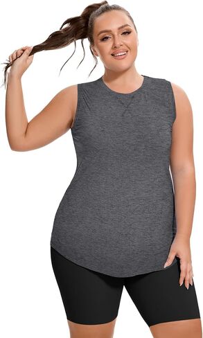COOTRY PLUS SIZE TOLEOUT TANK TOPS للنساء بلا أكمام لليوغا الرياضية الرياضية القمصان الجارية in Saudi Arabia