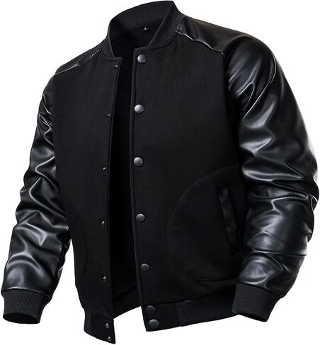 FANARCHER Men’s Varsity Baseball Jacket Cotton Blend Letterman Jacket with Faux Leather Sleeve Bomber Coat in Saudi Arabia