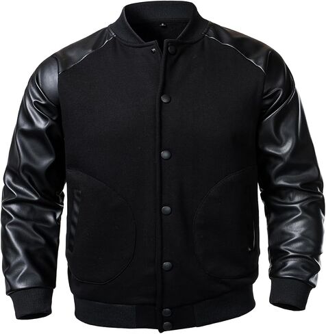 FANARCHER Men’s Varsity Baseball Jacket Cotton Blend Letterman Jacket with Faux Leather Sleeve Bomber Coat in Saudi Arabia