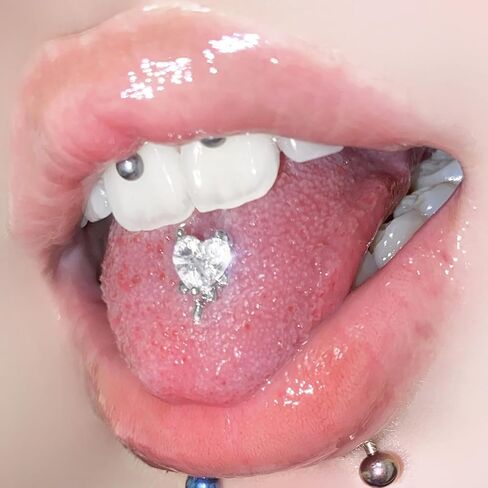 لسان اللسان على شكل قلب ثقب المجوهرات الفولاذ الفولاذ لسان اللسان مع زركون شخصية zircon اطلاق القلب لسان ثقب المجوهرات البشرية للنساء الرجال in Kuwait
