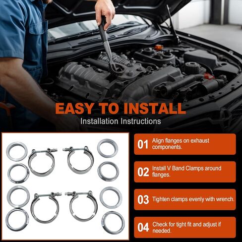4pcs 2 "V Band Band Clamp Kit مع شفة أنثى من الذكور للتوربو ، العادم ، و SownPipes ، متوافقة مع شفة عادم السيارات V V-Band 2 بوصة in Kuwait