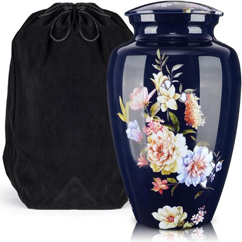 Urns for Human Ashes Adult Male or Female, Decorative Urns with Non-Slip Felt Bottom and Velvet Pouch Aluminium Funeral and Memorial Cremation Urns for Human Ashes - Flower in Kuwait