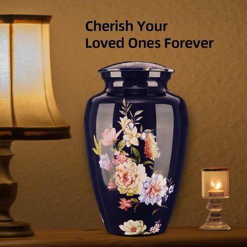 Urns for Human Ashes Adult Male or Female, Decorative Urns with Non-Slip Felt Bottom and Velvet Pouch Aluminium Funeral and Memorial Cremation Urns for Human Ashes - Flower in Kuwait