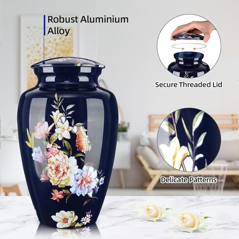 Urns for Human Ashes Adult Male or Female, Decorative Urns with Non-Slip Felt Bottom and Velvet Pouch Aluminium Funeral and Memorial Cremation Urns for Human Ashes - Flower in Kuwait