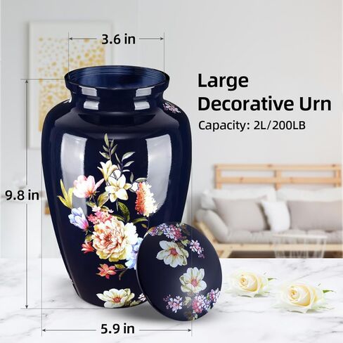 Urns for Human Ashes Adult Male or Female, Decorative Urns with Non-Slip Felt Bottom and Velvet Pouch Aluminium Funeral and Memorial Cremation Urns for Human Ashes - Flower in Kuwait