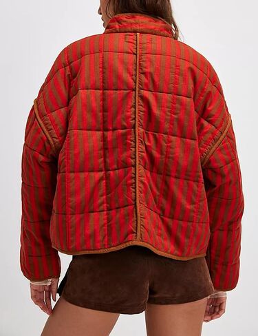 InterNos Womens Quilted Jacket Lightweight Winter Striped Stand Collar Padded Puffer Cardigan Coat with Pockets in Saudi Arabia