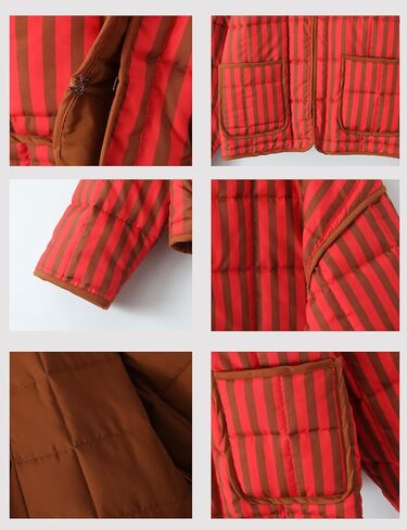 InterNos Womens Quilted Jacket Lightweight Winter Striped Stand Collar Padded Puffer Cardigan Coat with Pockets in Saudi Arabia