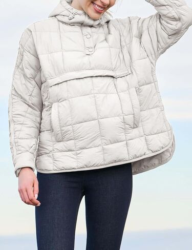 Flygo Womens Oversized Puffer Jacket Packable Quilted Pullover Jackets Hoodies Lightweight Padded Down Coat in Saudi Arabia