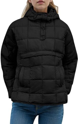 Flygo Womens Oversized Puffer Jacket Packable Quilted Pullover Jackets Hoodies Lightweight Padded Down Coat in Saudi Arabia