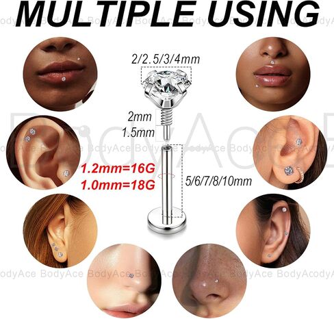 bodyace 16g 18g tragus percing Medusa Jewelry ، Long Longrons Late -thorouse Stud arocring in Kuwait