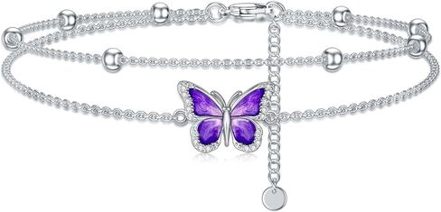 Diamond Butterfly Anklet for Women 925 Sterling Silver Colorful Butterfly Layered Anklets with Lab Grown Diamonds Jewelry Gifts for Mom Wife Girlfriend Daughter Sister Friend in Kuwait