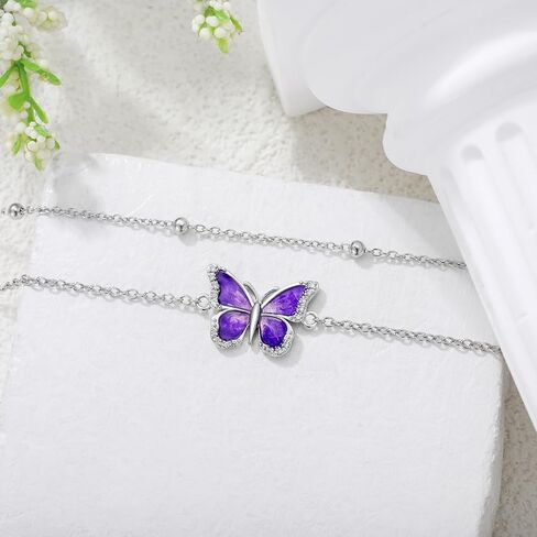Diamond Butterfly Anklet for Women 925 Sterling Silver Colorful Butterfly Layered Anklets with Lab Grown Diamonds Jewelry Gifts for Mom Wife Girlfriend Daughter Sister Friend in Kuwait